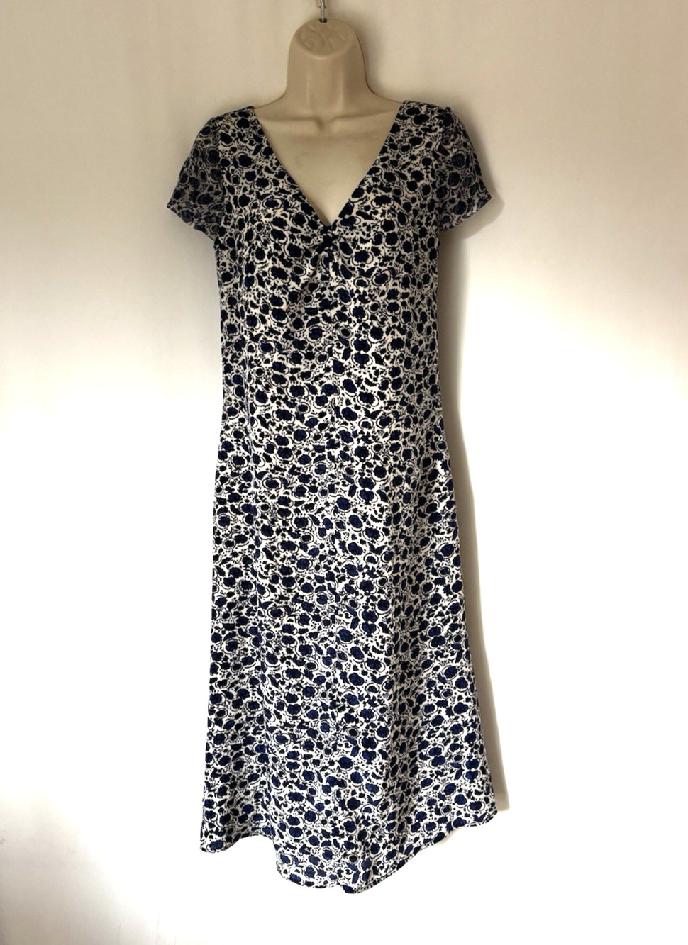 Vintage J. Peterman Silk Maxi Dress 8 Black White Vneck Aline